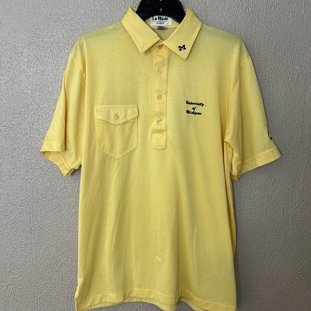 Mens Vintage La Mode University of‎ Michigan Wolverines Polo, Yellow, Large